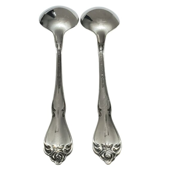 Oneida Rogers True Arbor Rose 2 Oval Soup Spoons Stainless Replacement Flatware - Picture 4 of 7